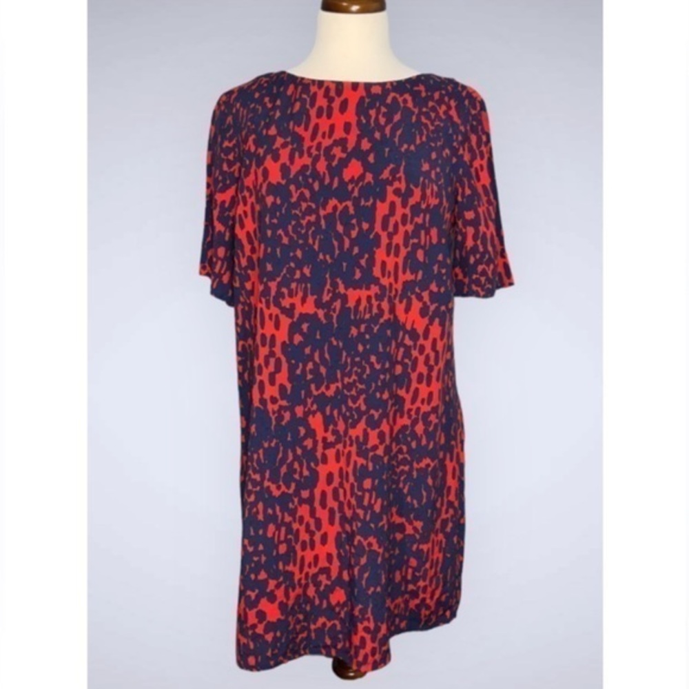 ASOS Red & Blue Abstract Print Boat Neck Short Sleeve Shift Casual Work Dress 10